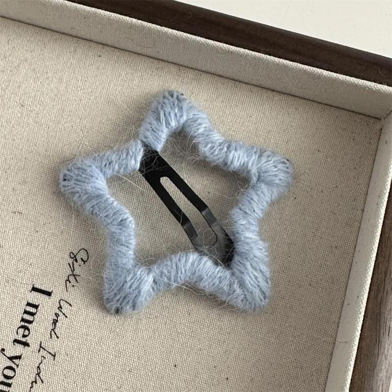 Star Hair Clip Handmade Colorful Dot Yarn Soft Plush Five Pointed Star for Bangs Non Slip Cute Small Size Daily Use