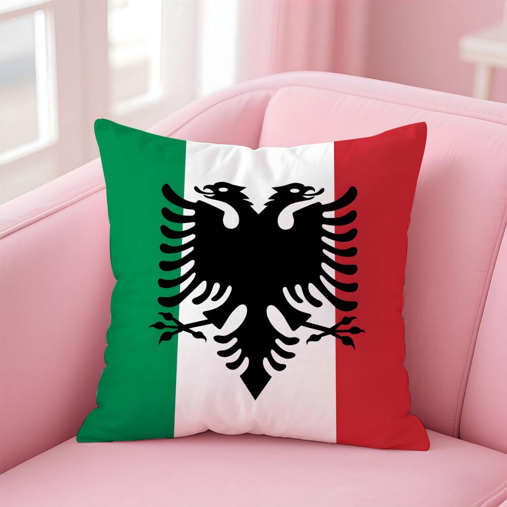 

National Patriotic Symbol AAlbanians Flag Cushion Cover Pillowcase Short Plush Invisible zipper Room Sofa Cushion Cover 30X30cm