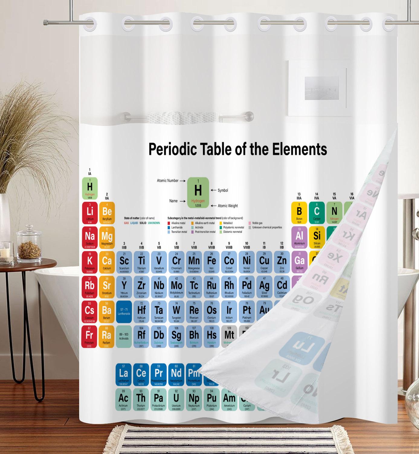 

Creative Element Periodic Table Shower Curtain Modern Chemistry Pattern Waterproof Double Layer Bathroom Curtains Decoration W120xH180cm