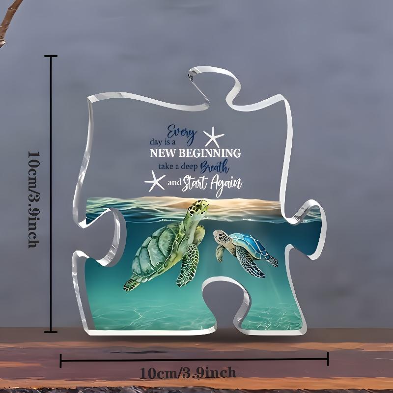 2D Flat "Every Day Is A New Beginning" Puzzle-Shaped Acrylic Decorative Plaque, Sea Turtle & Starfish Design, Suitable for Wall Decoration, Porch, Roo
