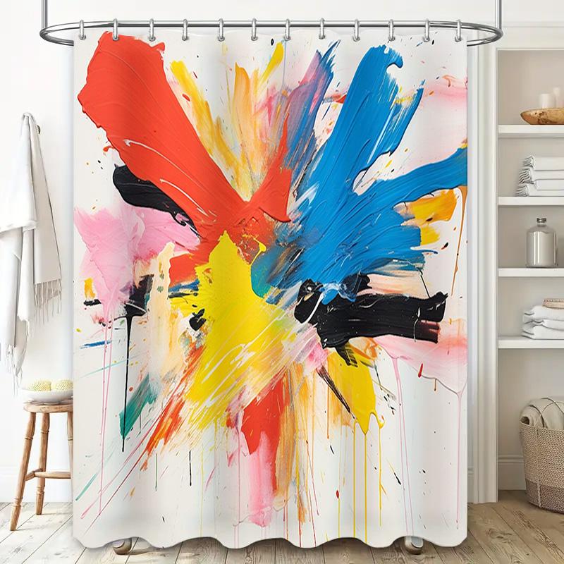 Colorful Splash Shower Curtain Waterproof Home Decor for Bathroom Multicolored Splatter Design Shower Tarpaulin with Rod Pocket
