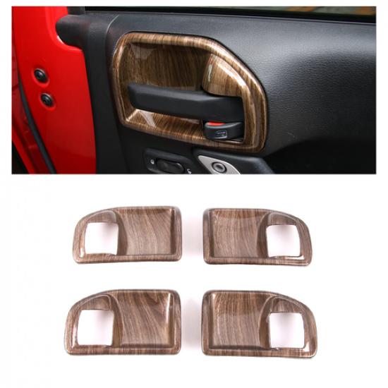 4pcs Inner Door Handle Bowl Cover Trim for Jeep Wrangler JK 2011-2017 Wood Grain