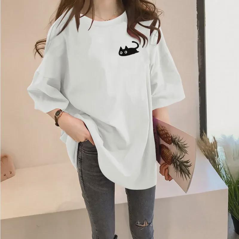 Women's Trendy Loose Round Neck Printed T-Shirt - Summer Lazy Style