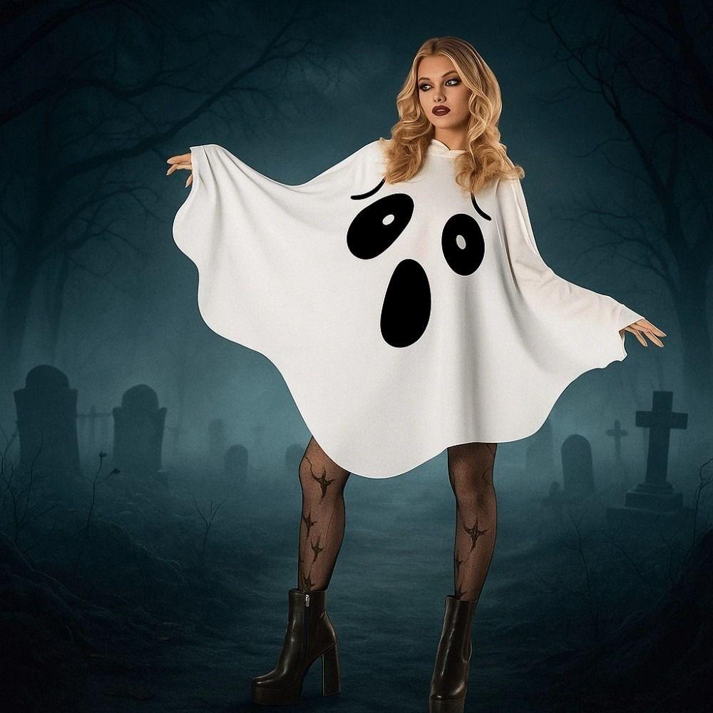 White Halloween Cloak Cape Fright Clothes Ghost Poncho Robe Funny Ghost Cosplay Costume  Men