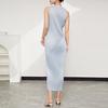 Miyake Women's Solid Sleeveless Pleated Slim-Fit Summer Maxi Dress