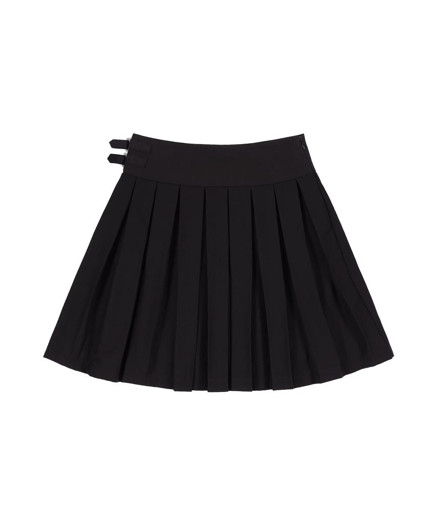 Fancy Club Classic Buckle Pleated Midi Skirt (Black) F25Zd970
