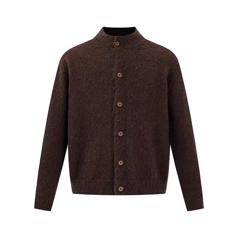 

Men s Japanese Retro Stand Collar Knit Cardigan – Simple, Versatile, Casual Sweater in Solid Color Large кавовий