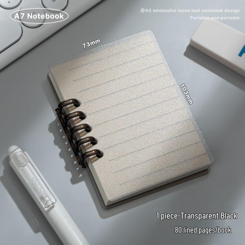 A7 Transparent Minimalist Loose-Leaf Spiral Pocket Notebook, Lined for Single Words