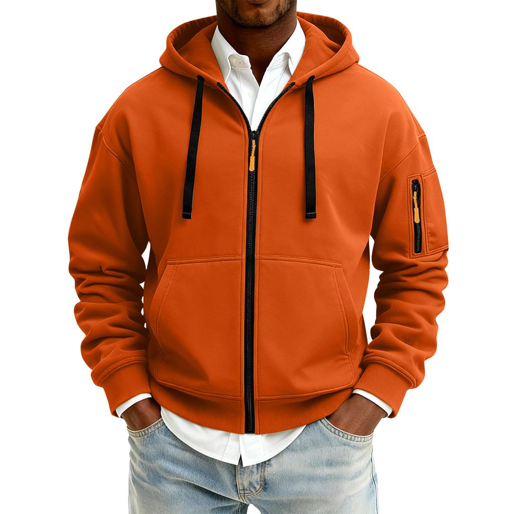 Men's Solid Color Zipper Hooded Cardigan Jacket Men's Sports Large Size Casual Sweatshirt Jacket