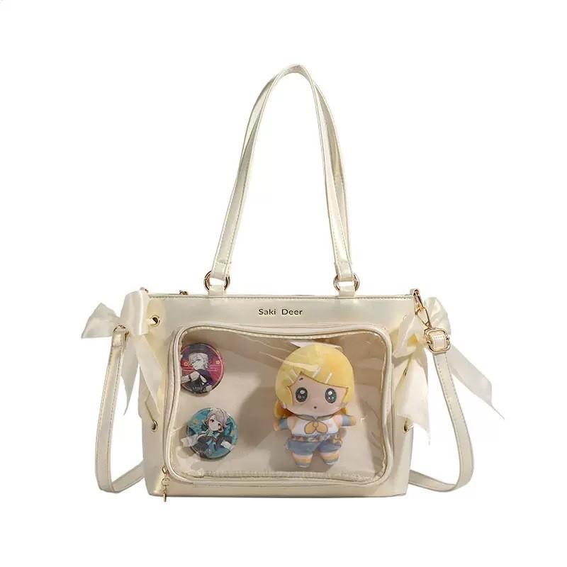 

Genshin Impact Pu Crossbody Bags With Satin Bows Cartoon Art For Daily Wear