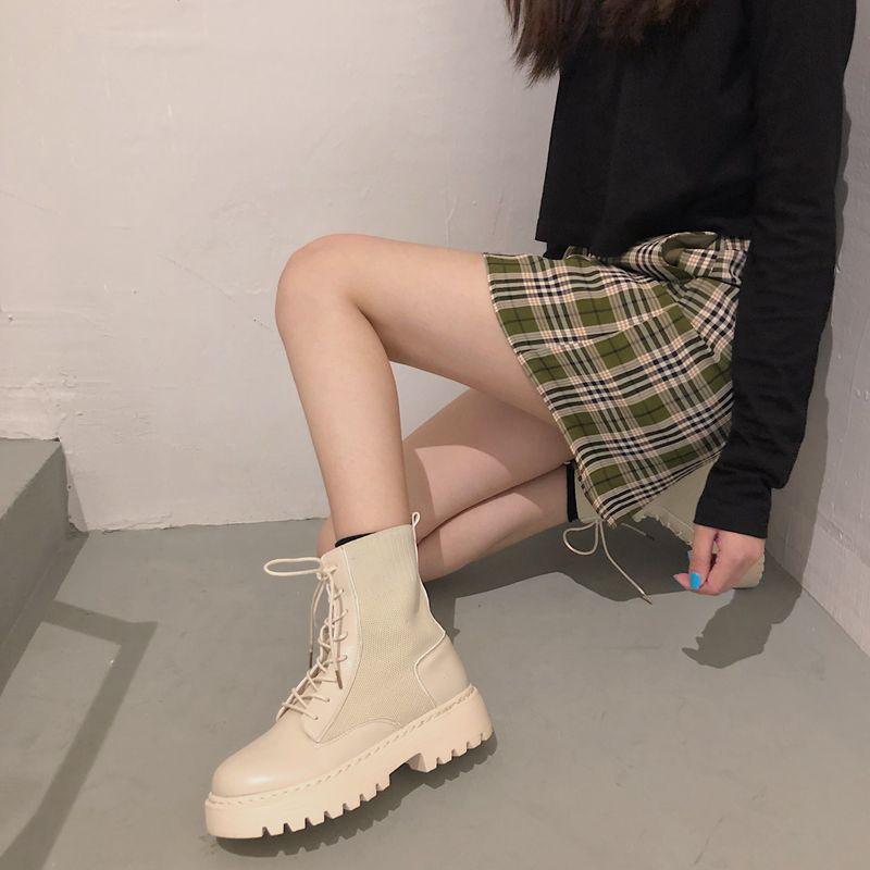 Fashion Sock Boots Lace-up Black Female Ankle Boots Punk Style Footwear with Laces Short Shoes for Women Fashion 2025 New Botines Mujer