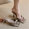 Square Toe 6cm/8cm High-heeled Sandals, Straight Drag Bow Sandals For Women