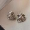 Metal Silver Conch Earrings Women'S High-End Light Luxury Niche Design High-End Sense Square And Round Face Small Earrings