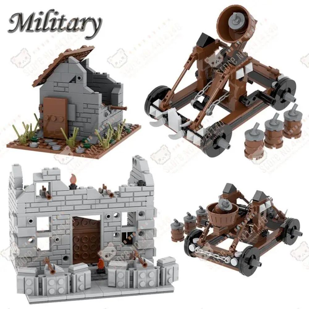 Military Series Weapons Medieval Catapult MOC Building Blocks DIY Battlefield Wreckage Architecture Model Assembly Toys For Kids