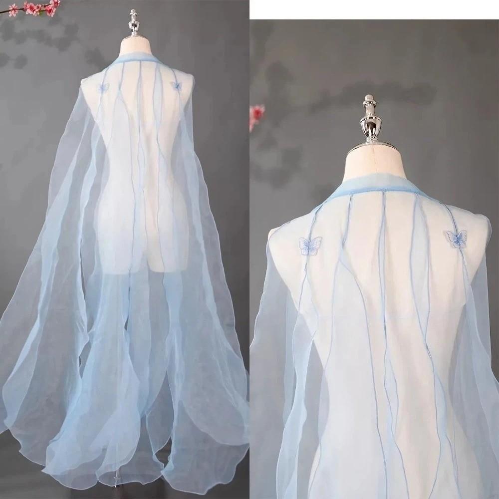Organza Ancient-style Cloak with Shoulder Strap Dance Costume Party Long Shawl Fairy Dance Wear Chinese Style Flowy Cape