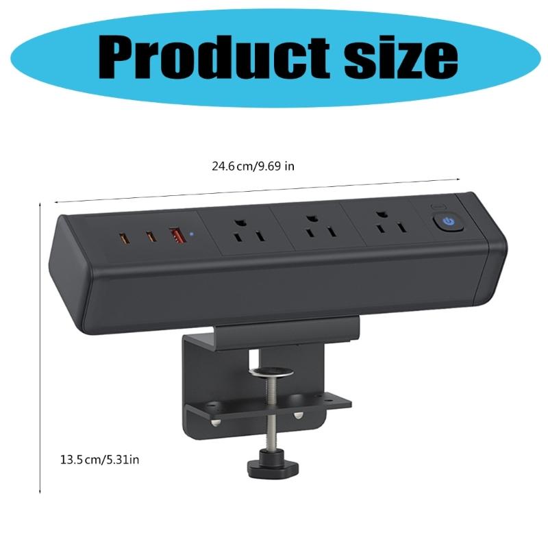 Multiports Desktop Charging Station With 65W USB C 3AC Outlets Clamp On Designs Power Strips For Dorm Room Offices