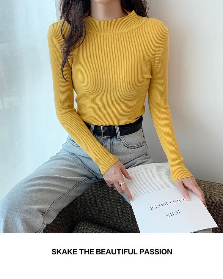 Women's 2022 Solid Color Semi-High Neck Long Sleeve Knitted Sweater