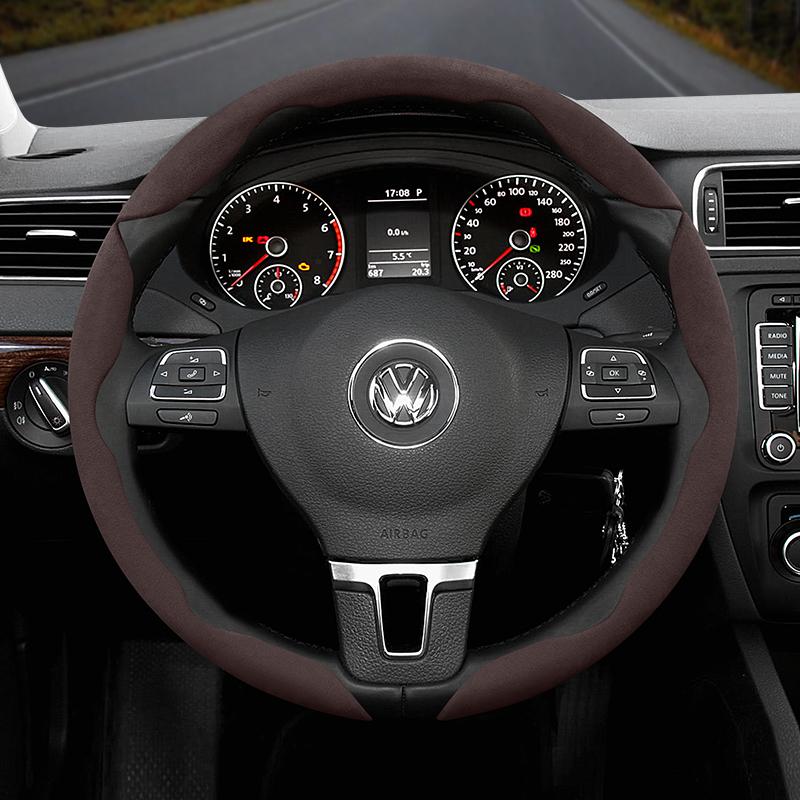 Suitable for Volkswagen Anti-Slip Buckle Segmented Suede Steering Wheel Cover Suitable for Polo Golf 5 6 7 Gol Cc Passat B6 B8 Jetta Scirocco T4