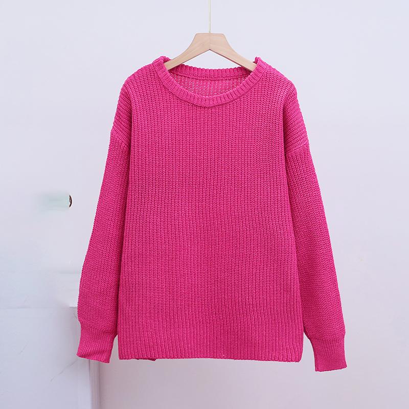 Women Autumn Winter Round Collar Long Sleeve Wardrobe Staple Warm Solid Color Comfy Loose Pullovers Knitted Sweater Top