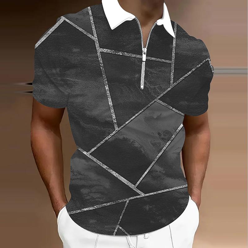 Męska Koszulka Polo Casual Zapinana na Zamek Krótki Rękaw Moda Casual Zamek Lato Wiosna Regularny Krój Koszulka z Nadrukiem 3D