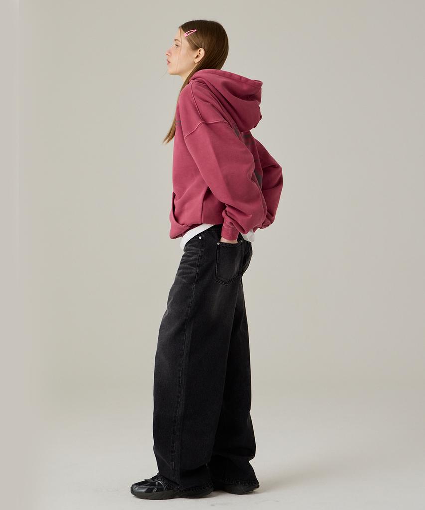 URBANAGE Standard Wash Wide Denim Pants Black