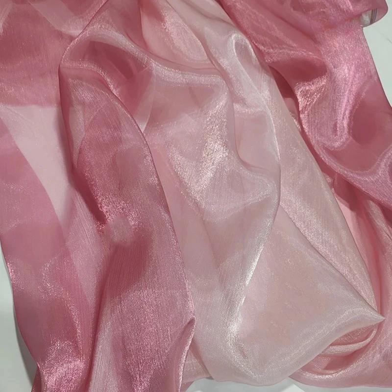 Wide 150cm Shiny Gradient Organza Fabric Glossy Thin Gauze Voile Fabric Diy Sewing Dress Hanfu Stage Costume Crafts Background