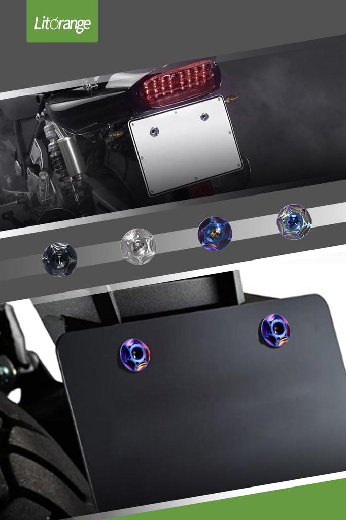 Litorange Titanium Alloy License Plate Bolts with Star Hexagonal Hole Bolt License Frame Titanium
