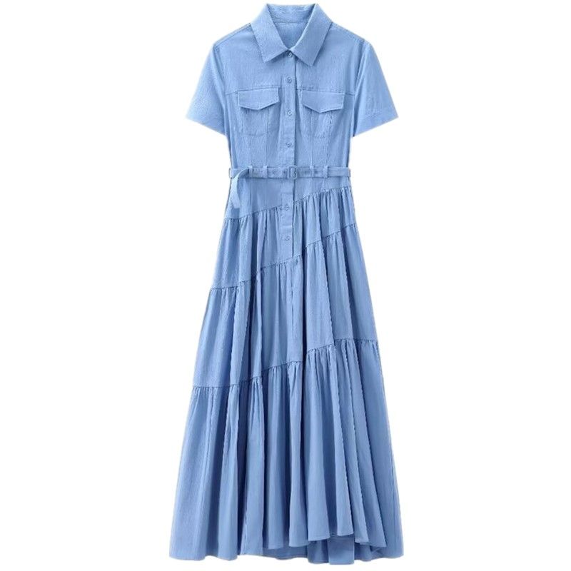 

Women s Clothing Fashion Style 2024 Summer New Arrival Temperament Shirt Blue XS