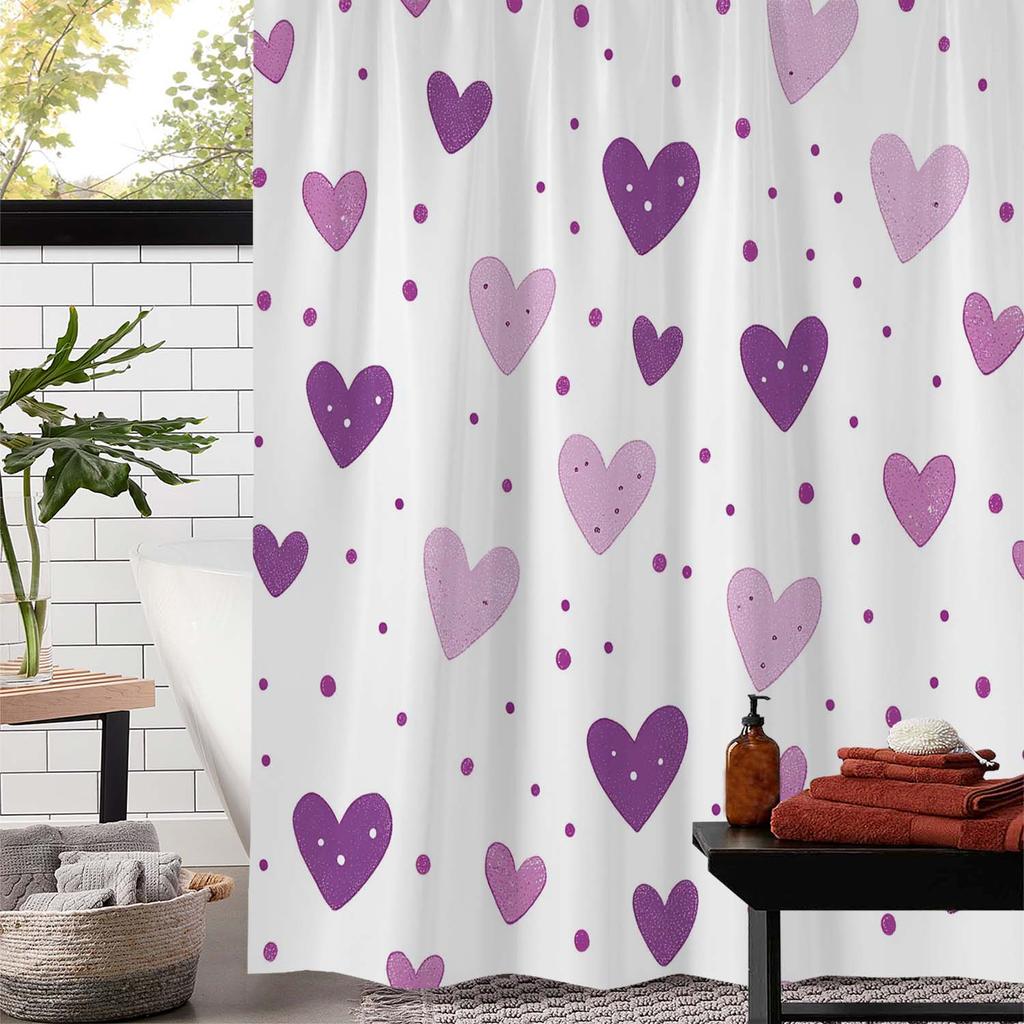 Open One Romantic Valentine'S Day Love Print Shower Curtain, Window Curtain With 12 Hooks Curtain For Windows