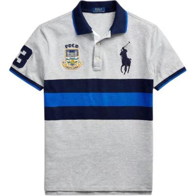 Polo Big Pony Stripe Embroidered Short Sleeve Polo Shirt Men Tops Gray 710784714-001