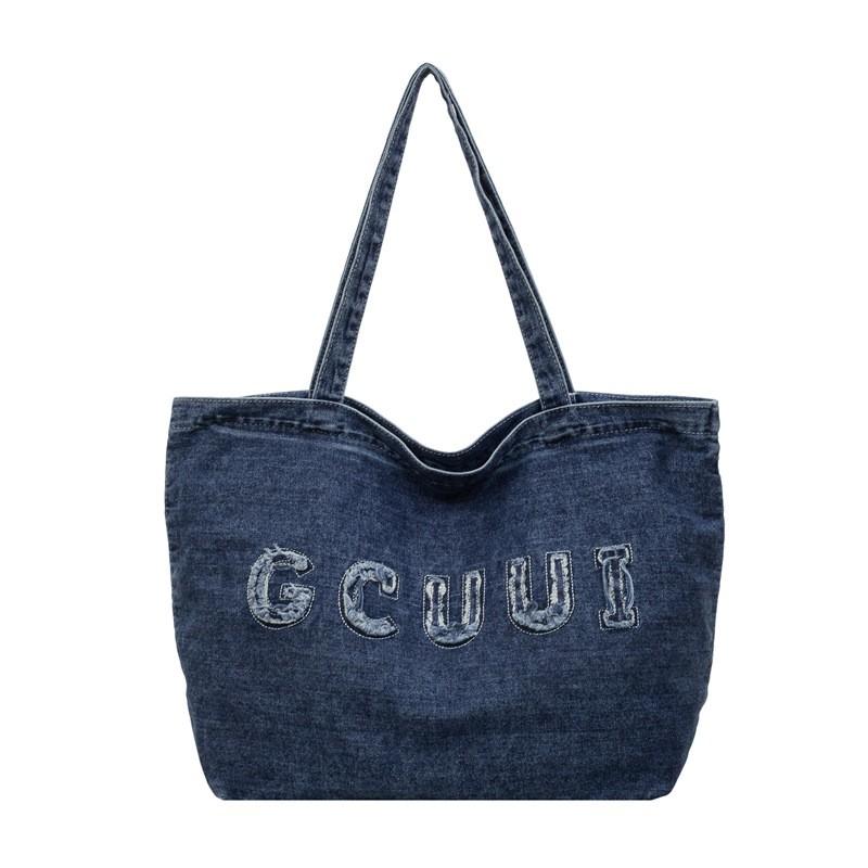 Denim Tote Bag Women Large Capacity Shoulder Handbag Urban Chic Canvas Daily Use