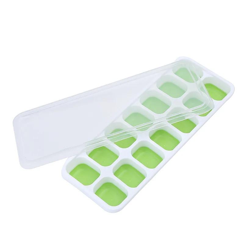 

14 Grids Silicone Ice Cube Mold with Lids, Reusable Removable Ice Trays, BPA-Free Freezer Ice Maker for Summer Drinks & Kitchen 1PC зелёный