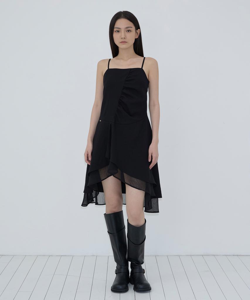 Inegi Drape Layered Slip Dress (Black)