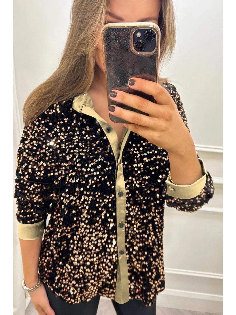2026 Autumn/Winter Women s Loose Fit Sequin Long Sleeve Shirt S жёлтый