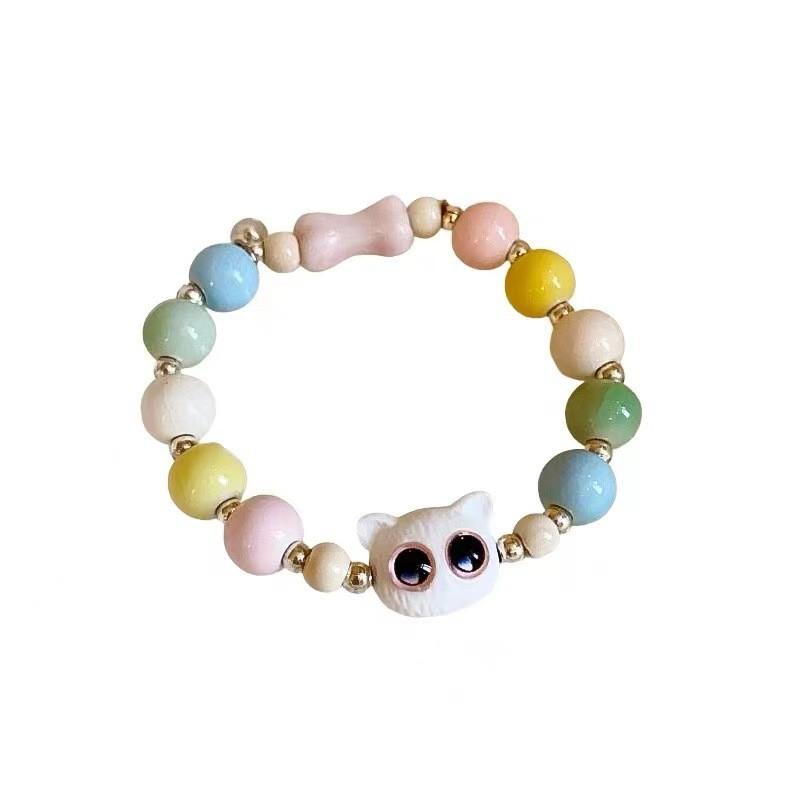 Ceramic Cat Bead Bracelet Adorable And Trendy Womens Geometric Hand Jewelry