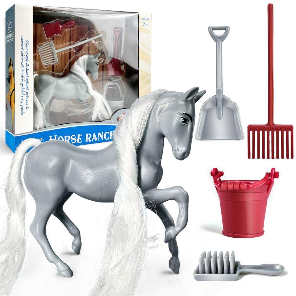 Educational Ranch Horse Model Toys Can Comb Hair Horse Action Figure Horse Animal Model Kids Toy серый