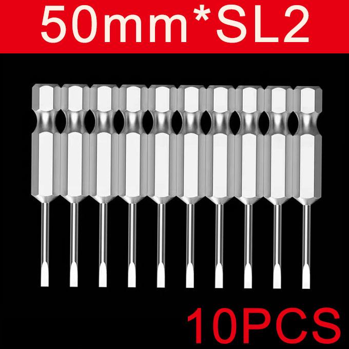 6/10Pcs 50mm 2.0-6.0mm Flat Head Slotted Tip Screwdrivers Bits S2 Alloy 1/4" Magnetic Hand Tools Screwdriver Drill Bit