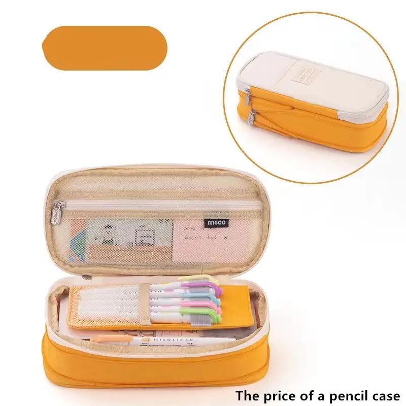 Double-layer Retractable Pencil Case, Large-capacity, Korean and Japanese Style, Macaron Color Block Design, Upgraded Pencil Box.