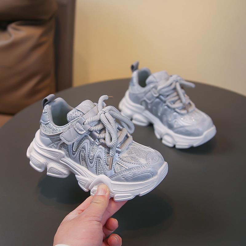 

Spring Mesh Sports Shoes for Girls Soft Sole Running Sneakers Princess Size 26 серебряный