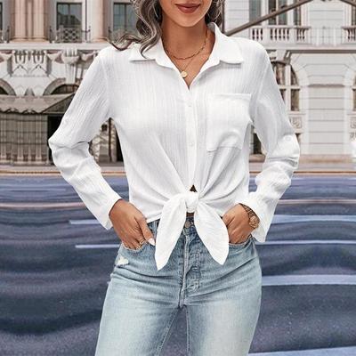 Donna Casual Manica Lunga Scollo a V Chiffon Maglietta Blusa Colore Unico T-shirt Street Wear Top Donna