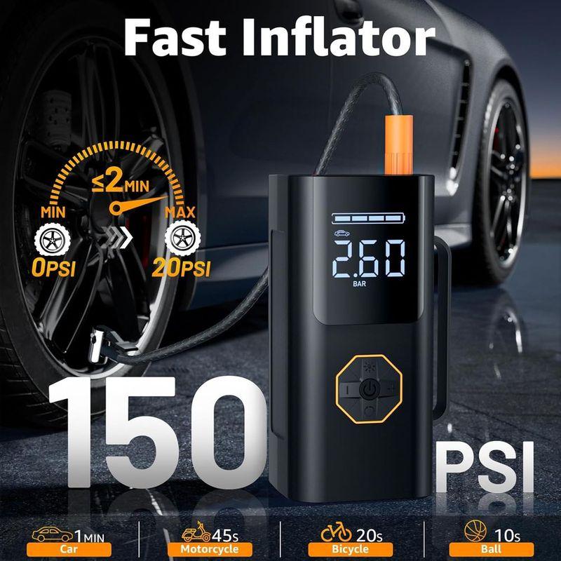 12V 5500A Multi-Function Jump Starter with Air Compressor, Tire Inflator, LED Light, and LCD Display