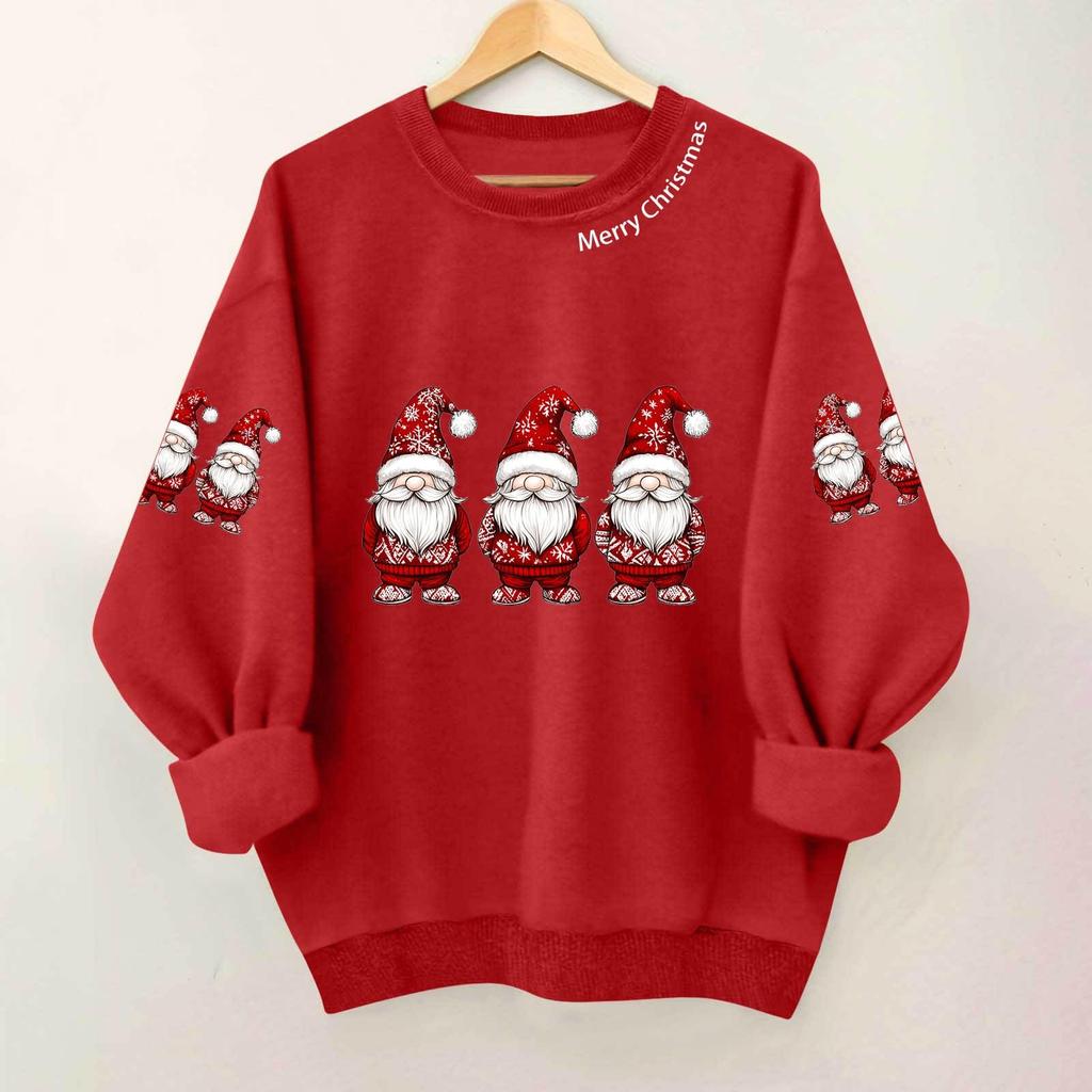 Ladies' Casual And Fashionable Round Neck Top With Christmas Print Hooded T-shirt Long Sleeved Sweatshirt