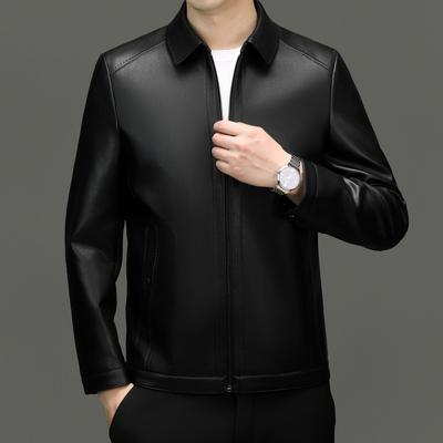 Chaqueta de Cuero Engrosada para Hombre con Plumas Otoño e Invierno Chaqueta Casual de Negocios Ajustada con Solapa Chaqueta de Cuero PU para Hombre