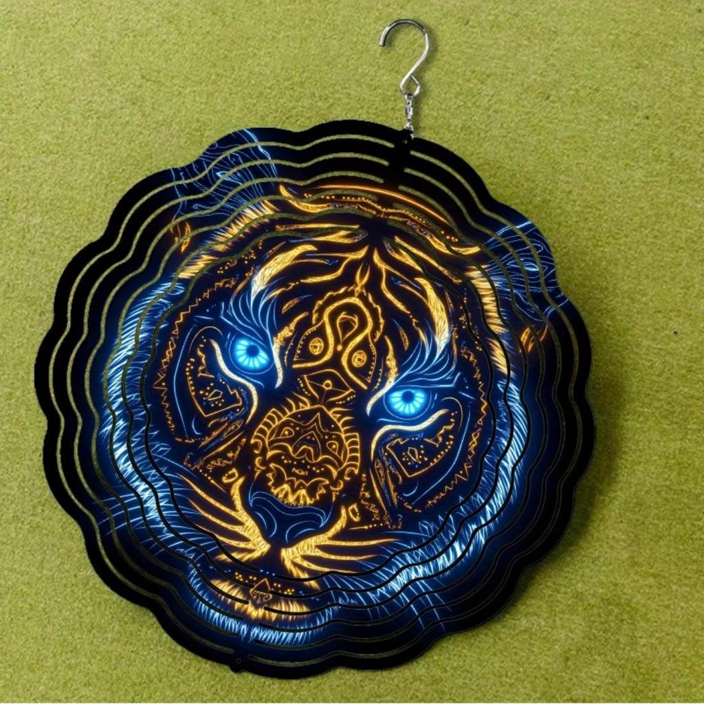10 Zoll Tiger-Thema Windspiel für Garten Terrasse Elegante Außendekoration Hängende Kunst Geschenk für Freunde Frühling Sommer Leuchtet auf