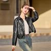 Black short leather jacket women's new spring and autumn retro popular motorcycle leather jacket