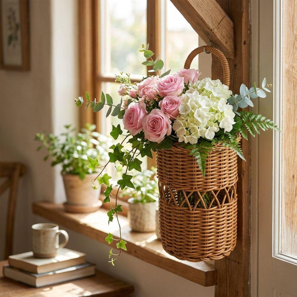 Rust-Resistant Wall Mounted Storage Basket Rustic Style Flower Bucket Flower Vase  Living Room