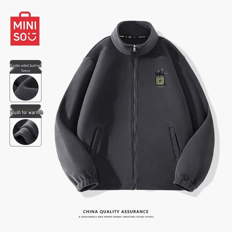 

MINISO Men s Warm Sherpa Fleece Stand Collar Jacket XL