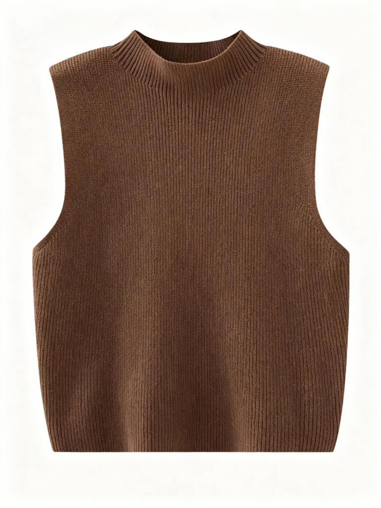 Women's Slim-Fit Sleeveless Knit Vest with Half-High Collar