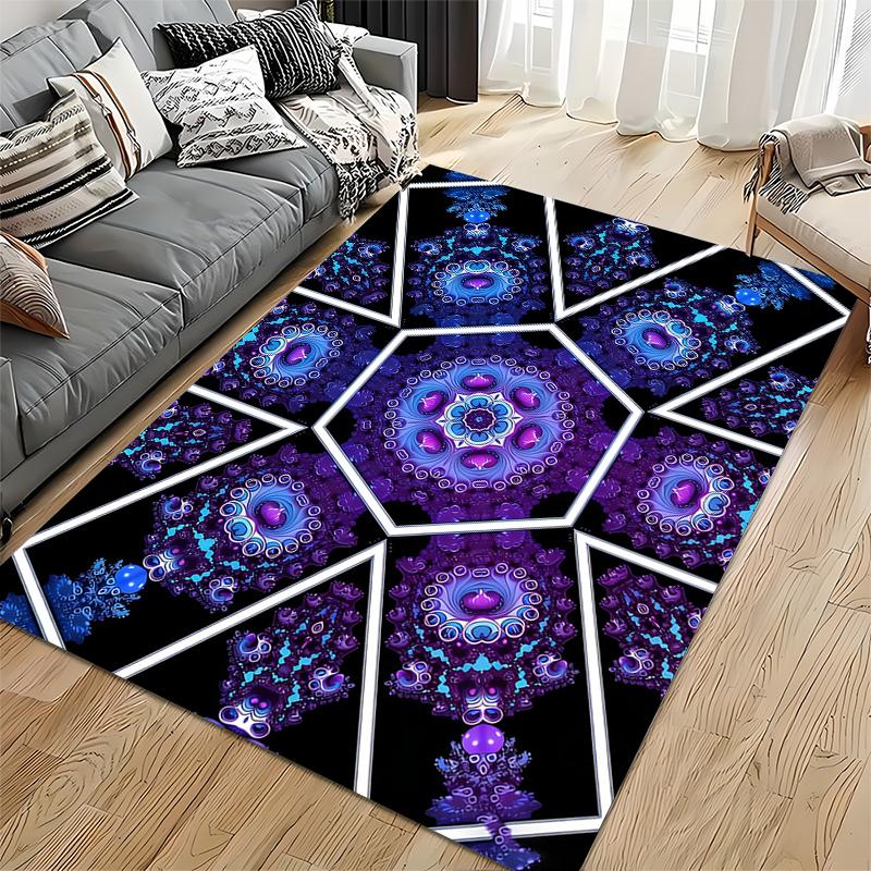 Mandala Style Carpet with Blue and Purple Geometric Floral Design Suitable for Use As an Anti-slip for Living Room Bedroom Sofas
