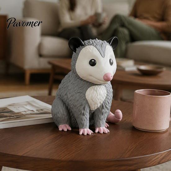 Nature Inspired Gifts for Craft Lovers 3D Printed Opossum Figurine, Cute Sitting Statue, Indoor Outdoor Miniature Possum Models Collection Porch